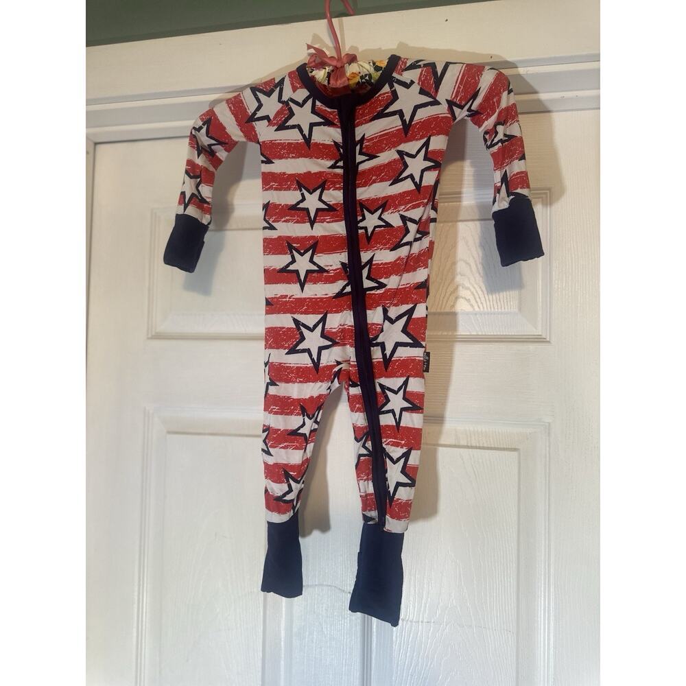 Millie and Roo bamboo Patriotic Red White Blue Stars Pajama sleeper 6-12 mo